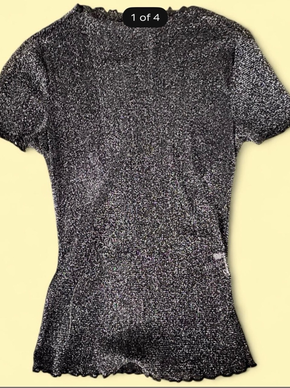 Womens Shimmer Metallic Black Short Sleeve Top